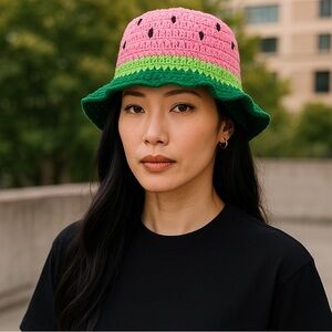 Watermelon 🍉 Crochet Bucket Hat hand crafted by seller avg adult size